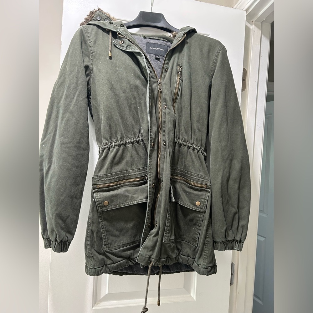 Olive Green Hooded Parka Jacket